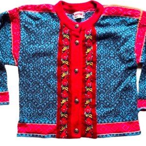 NORWEAR Nordic Iceland FAIR ISLE Scandi Knit Wool BLUE Small Cardigan Sweater S